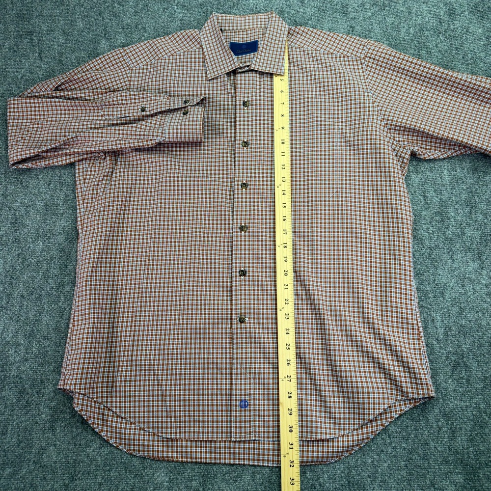 David Donahue Shirt Mens XL Orange Blue Plaid Cotton Long Sleeve Button Up - Picture 8 of 15